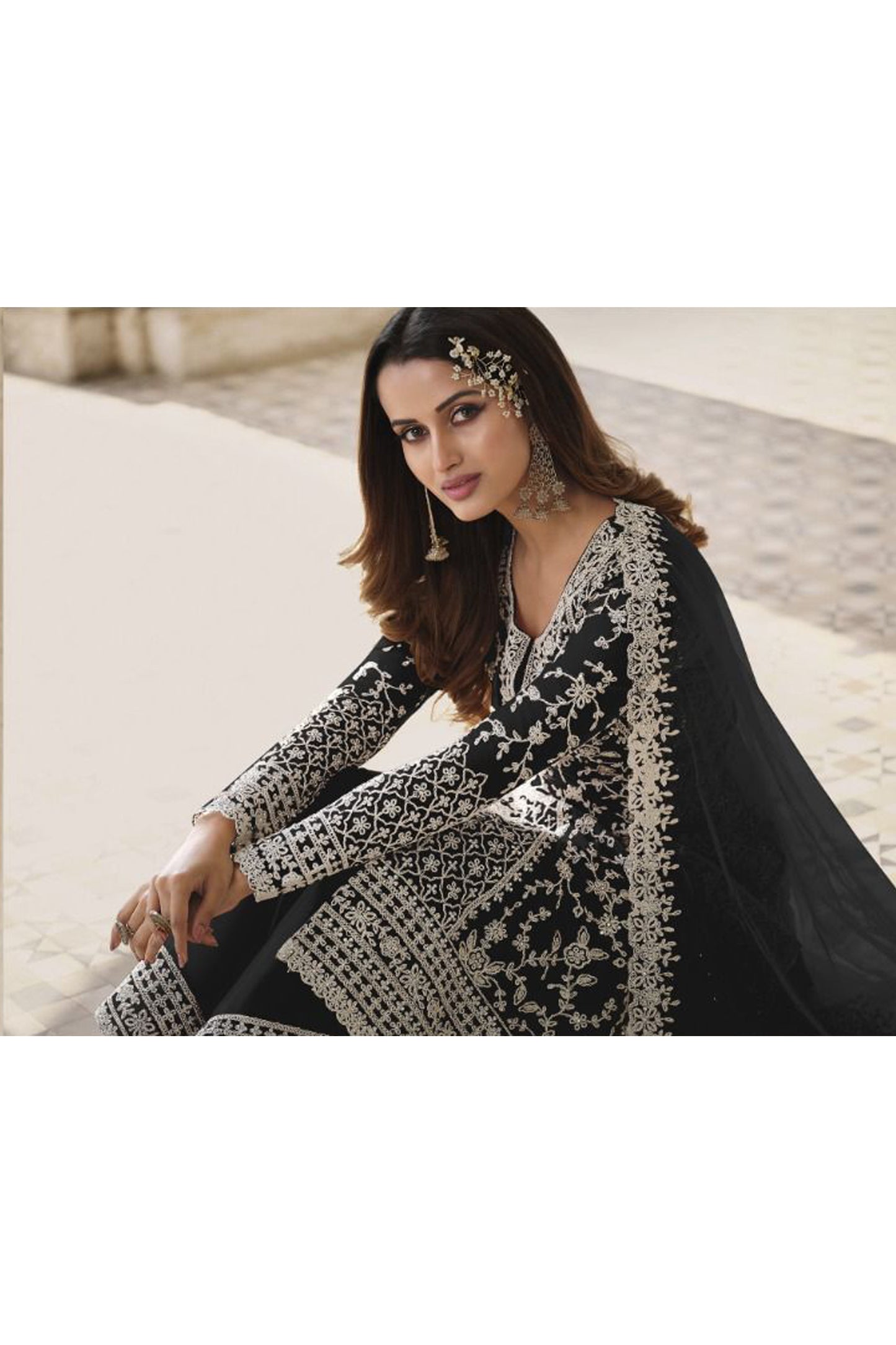 Amazing Designer Embroidery Work And Net Fabric Salwar Kameez Palazzo