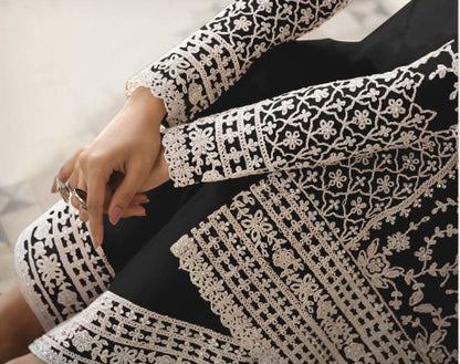 Amazing Designer Embroidery Work And Net Fabric Salwar Kameez Palazzo