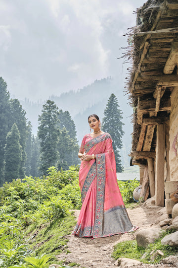 Dazzling Grey Pink Color Reception Party Wear Latest Style saree