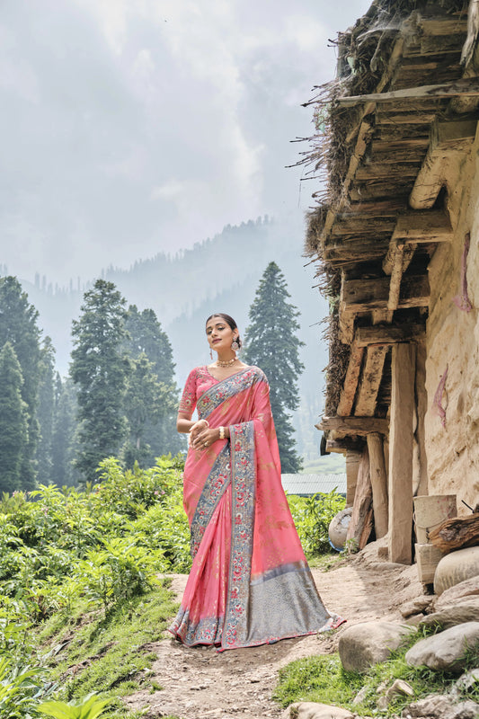 Dazzling Grey Pink Color Reception Party Wear Latest Style saree