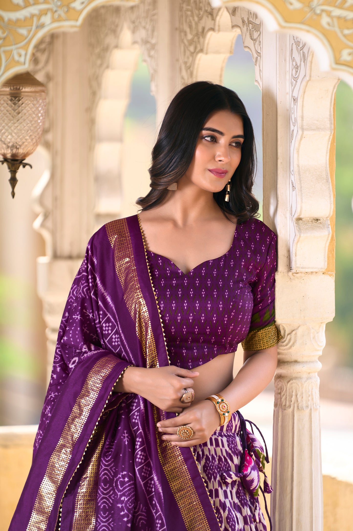 Awesome Fluorescent Purple Color Digital Patola Printed Lehenga Blouse