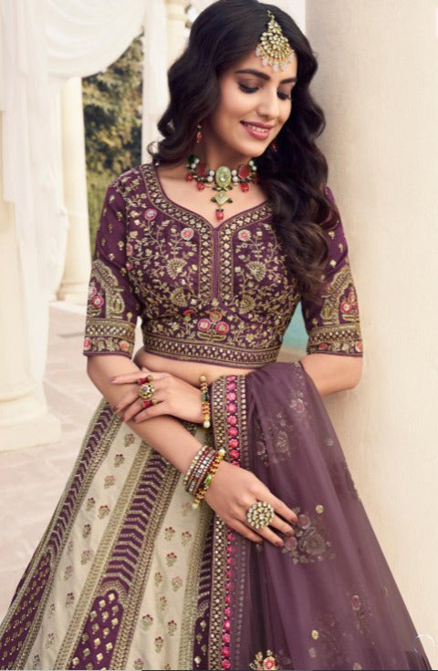 Purple Color Heavy Worked Wedding Reception Special Readymade Lehenga