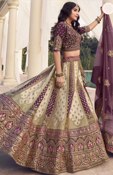 Purple Color Heavy Worked Wedding Reception Special Readymade Lehenga