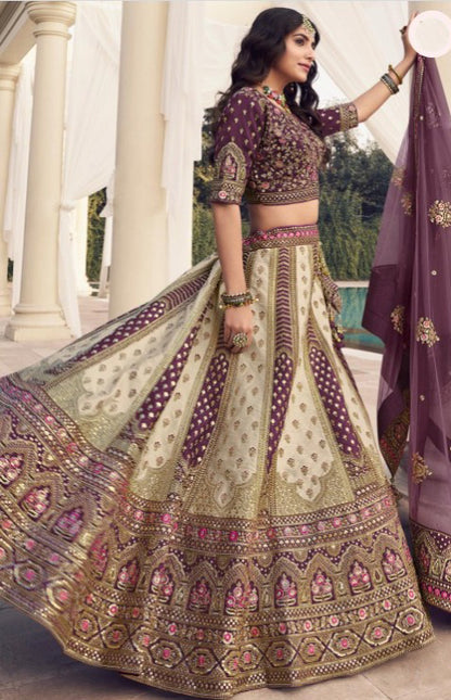 Purple Color Heavy Worked Wedding Reception Special Readymade Lehenga