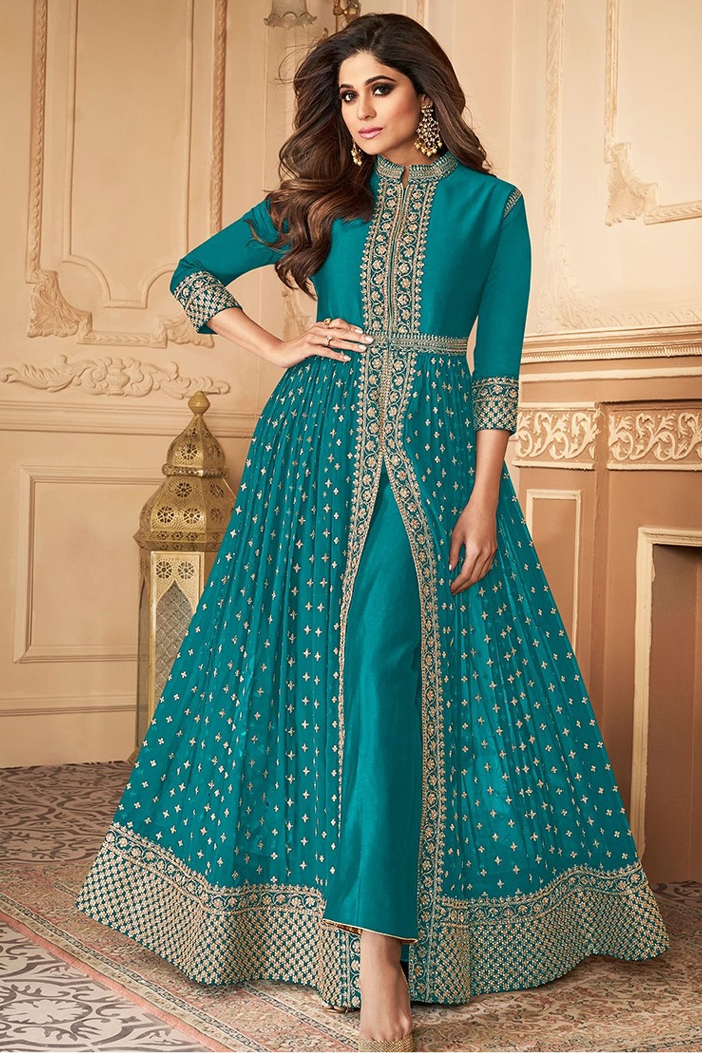 Pakistani Eid Ramadan Festival Wear Heavy Embroidery Worked Stylish Anarkali Gown