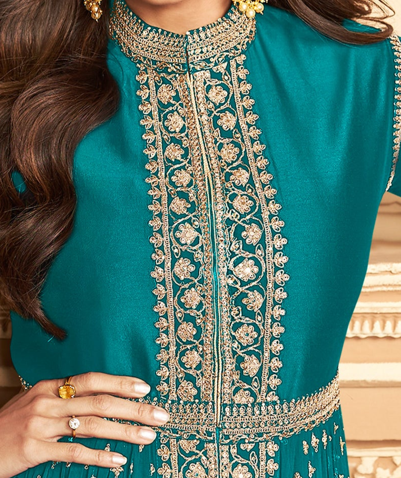 Pakistani Eid Ramadan Festival Wear Heavy Embroidery Worked Stylish Anarkali Gown