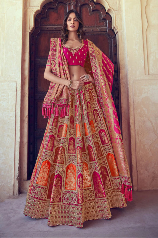 Readymade Bollywood Style Banarasi Silk Lehenga Choli with Dupatta Set
