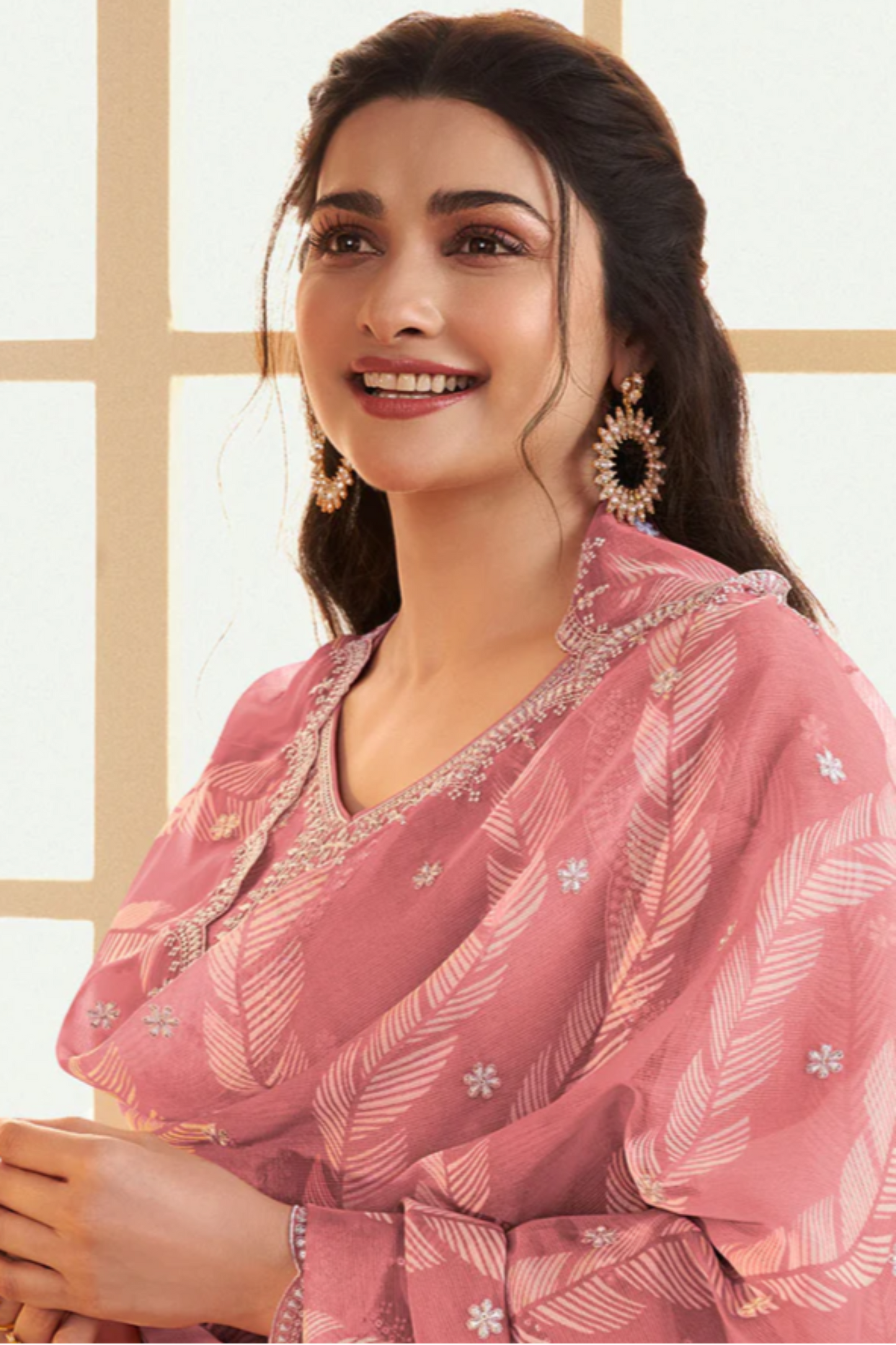 Dola Silk Shalwar Kameez Suit with Embroidered Organza Chiffon Dupatta
