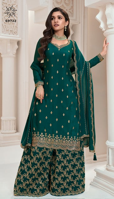 Attractive New Designer Embroidery Chinon Fabric Salwar Kameez Plazzo Suit