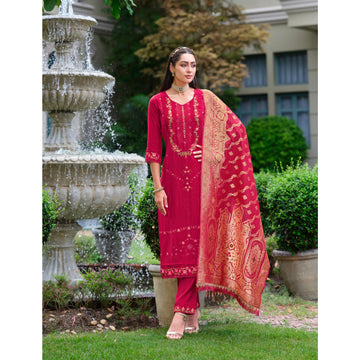 Pakistani Designer Ethnic Wear Salwar Kameez Pant Suits With Jacquard Dupatta