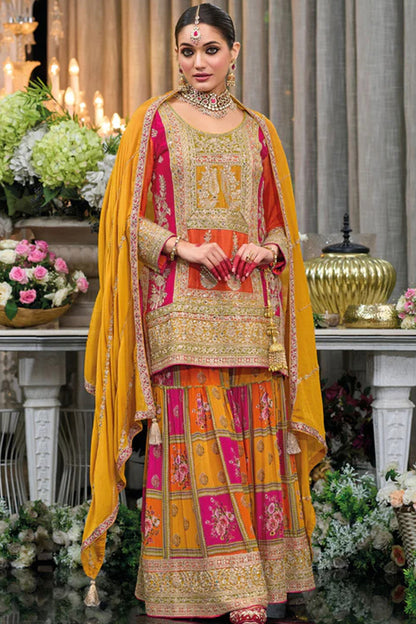 Trendy Designer Heavy Chinon With Embroidery Work Salwar Kameez Sharara Plazzo Suit