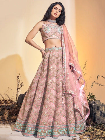 Baby pink color Designer ready to wear with net dupatta lehenga choli