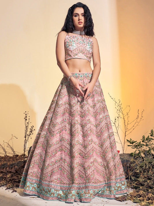 Baby pink color Designer ready to wear with net dupatta lehenga choli