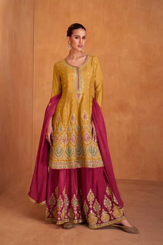 Haldi Function Wear Heavy Embroidery Work Salwar Kameez Palazzo Suit's