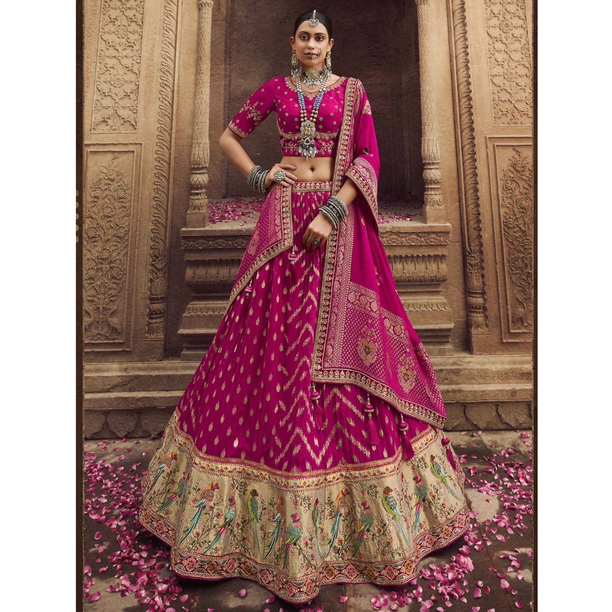 Fabulous Pink Embroidered Organza Fabric Sequins Work Bridal Wear Lehenga Choli