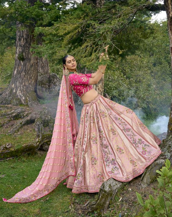 Fascinating Designer Baby Pink Color Pure Viscos Fabric Sangeet Function Wear Lehenga Choli