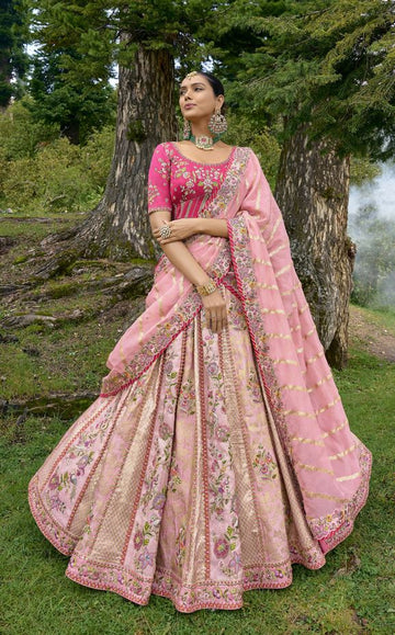 Fascinating Designer Baby Pink Color Pure Viscos Fabric Sangeet Function Wear Lehenga Choli