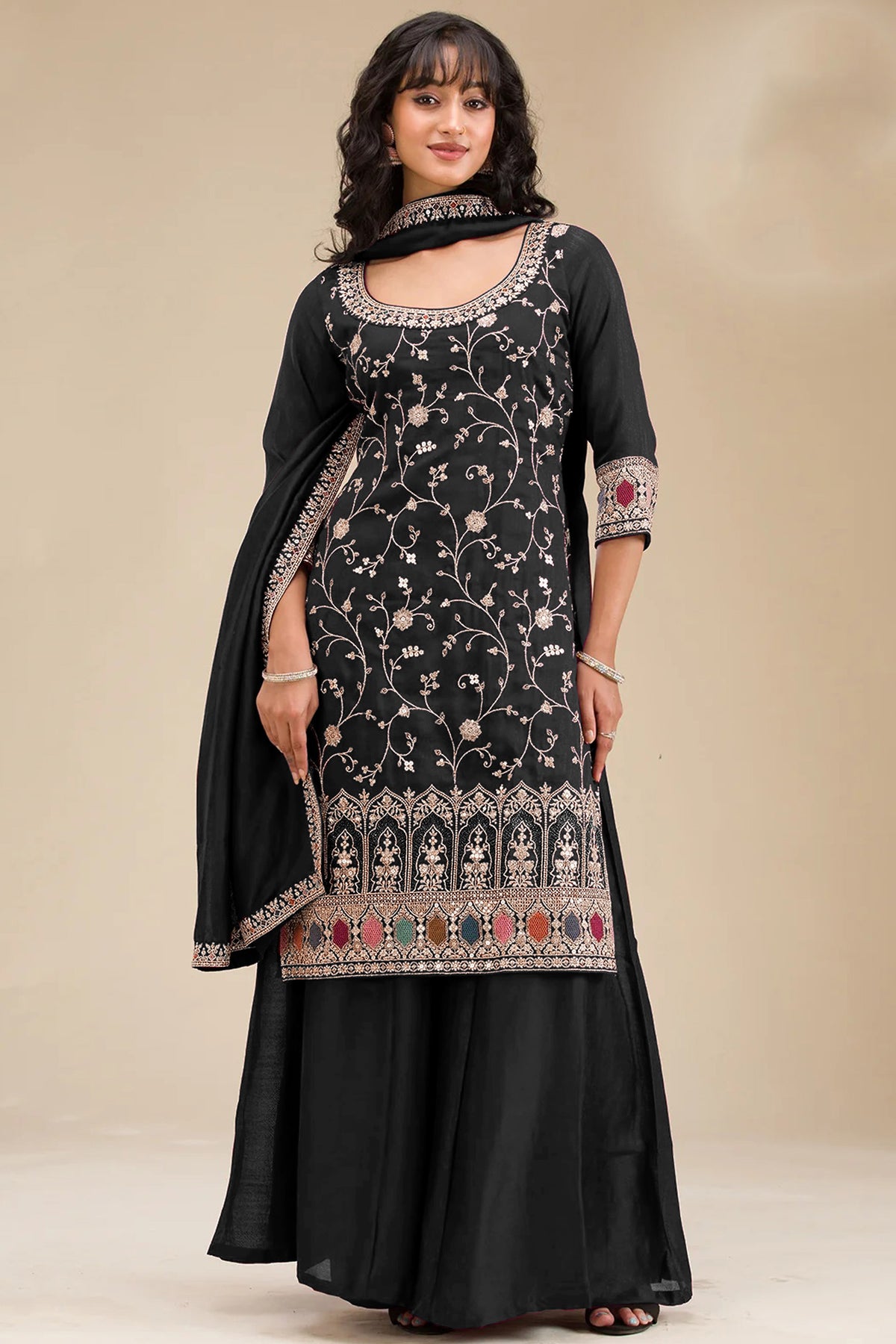 Black palzzo dress with dupatta front view