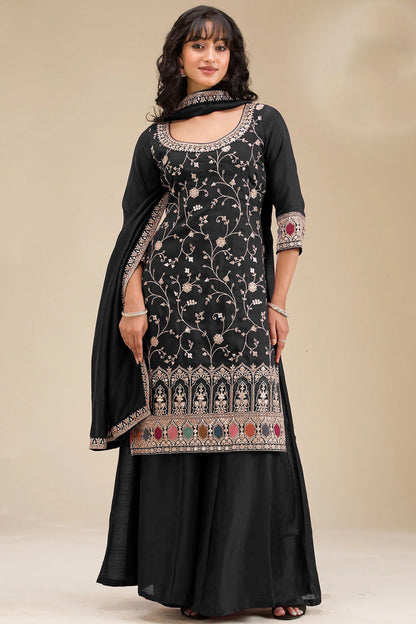Black palzzo dress with dupatta front view