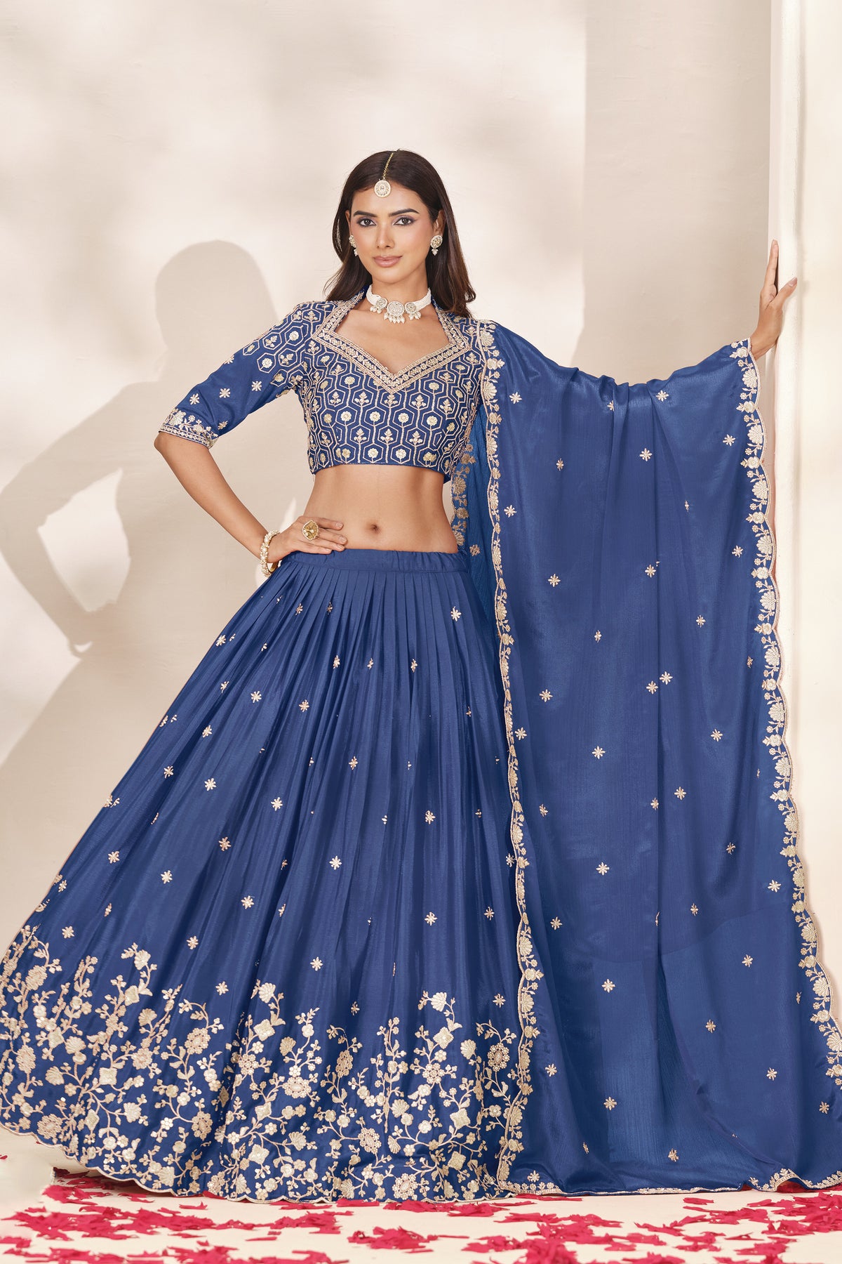 Blue lehengha choli for women's for festive celebrations.