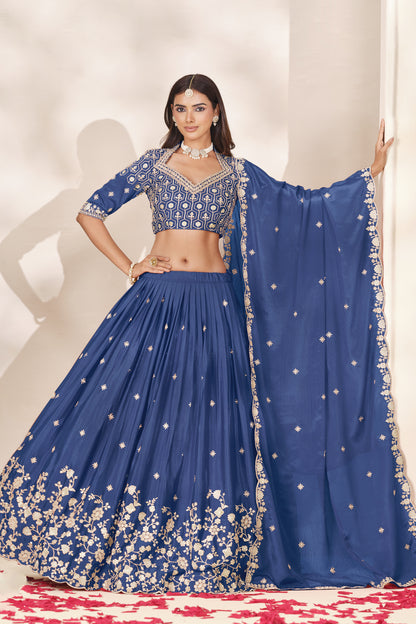 Blue lehengha choli for women's for festive celebrations.