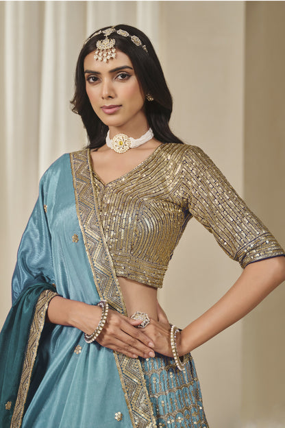 Designer blue wedding lehenga with matching dupatta