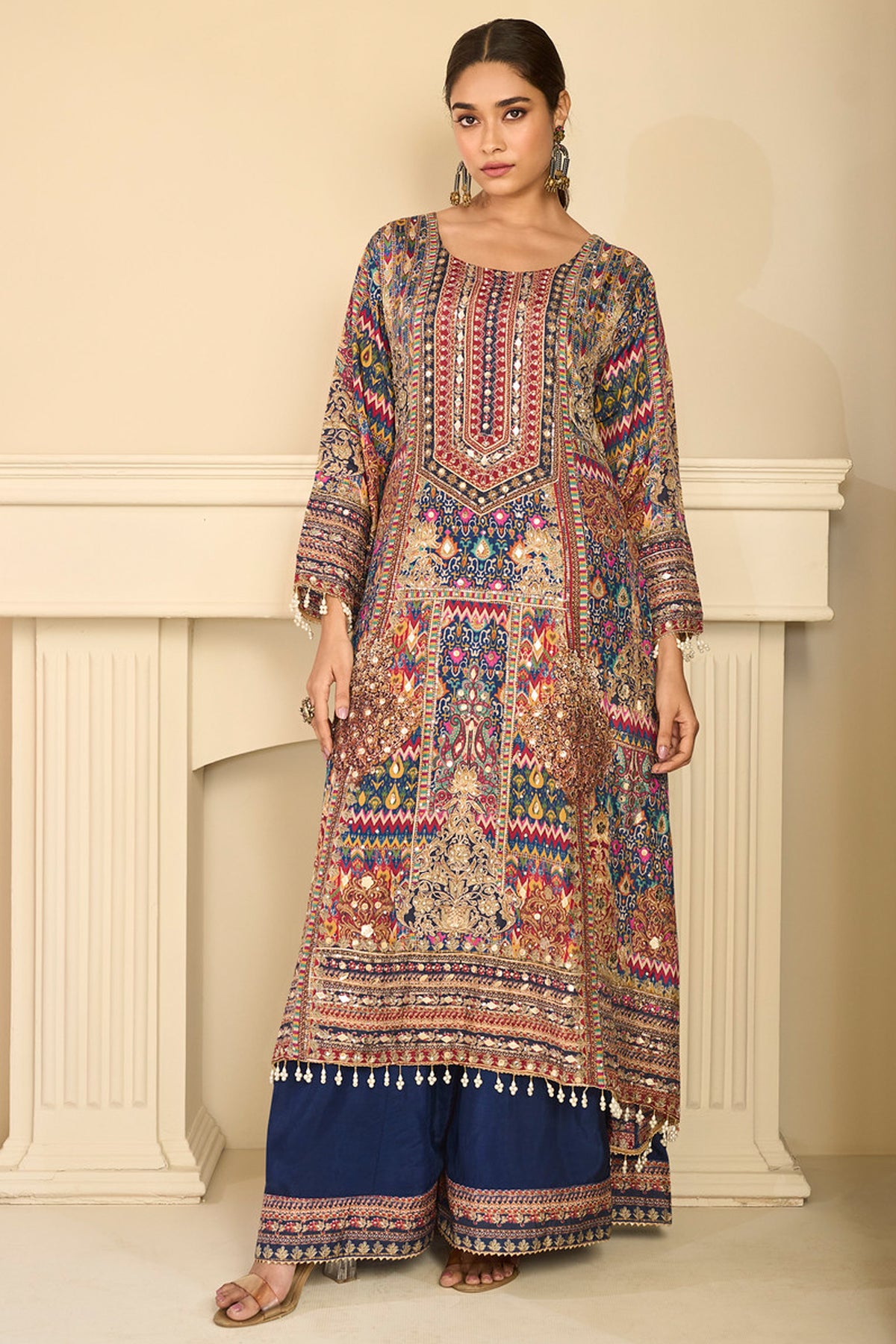 Blue kameez plazzo suit front view