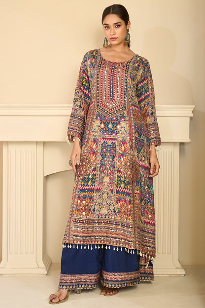 Blue kameez plazzo suit front view