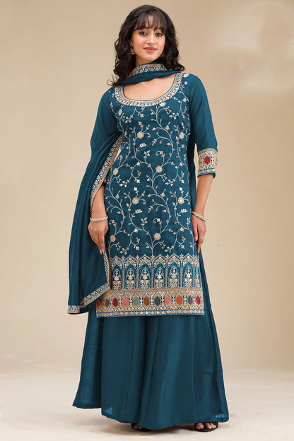 Blue palzzo dress with dupatta front view