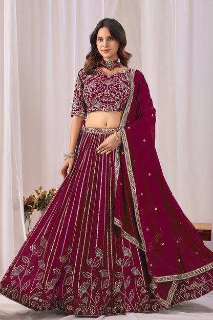 Burgundy red lehenga choli outfit for engagement celebrations