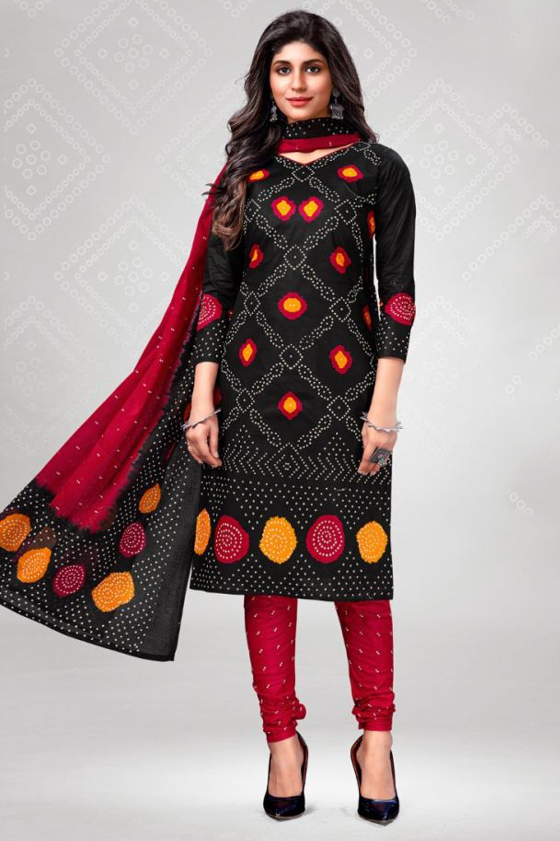 Daily Wear Bandhani Digital Print Churidar Salwar Kameez Dupatta set
