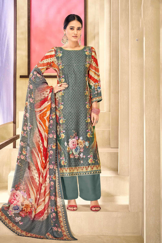 Cotton Casual Wear Printed Shalwar Kameez Palazzo-Pant Dupatta Suit