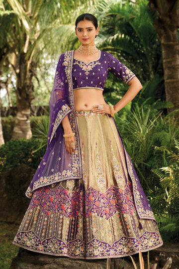 Mesmerizing Heavy Embroidery Work With Jari Tissue Fabric Lehenga Choli