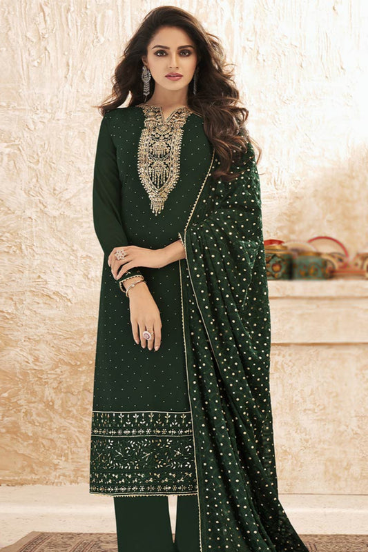 Green Color Gorgeous Salwar Kameez Suits With Beautiful Embroidered Dupatta Suits