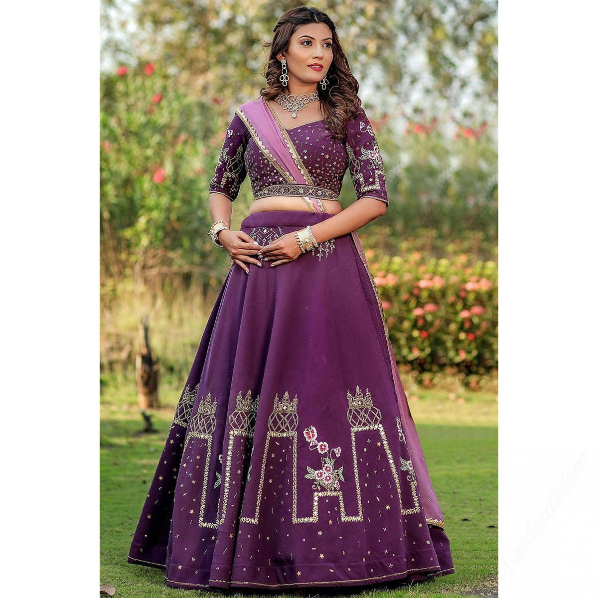 Indian Bridesmaid Wear Wedding Look Purple Color Lehenga With Stylish Blouse & Duptta