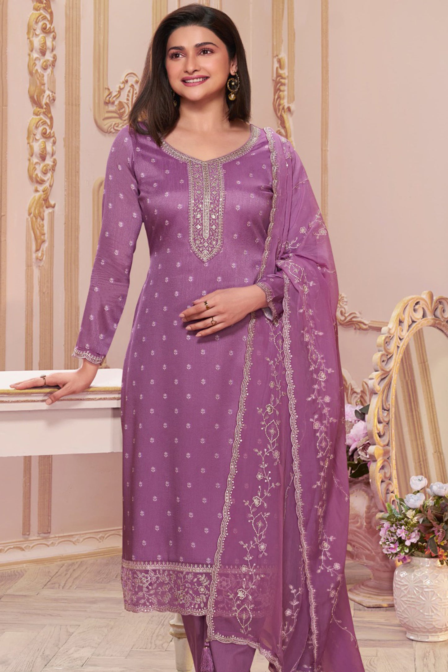 Gorgeous Designer Stylish Santoon Fabric  Embroidery Work Salwar Kameez Pant Suit