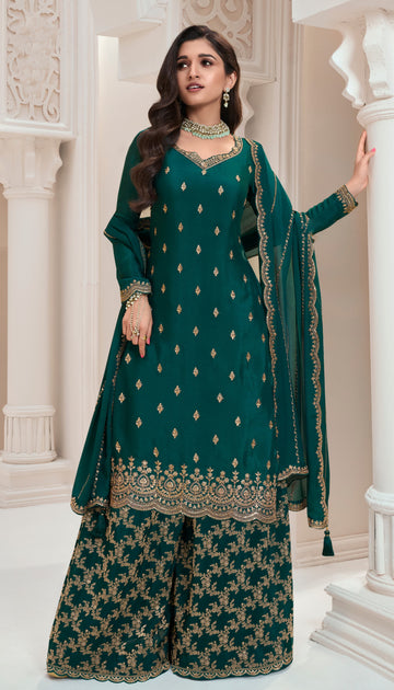 Attractive New Designer Embroidery Chinon Fabric Salwar Kameez Plazzo Suit