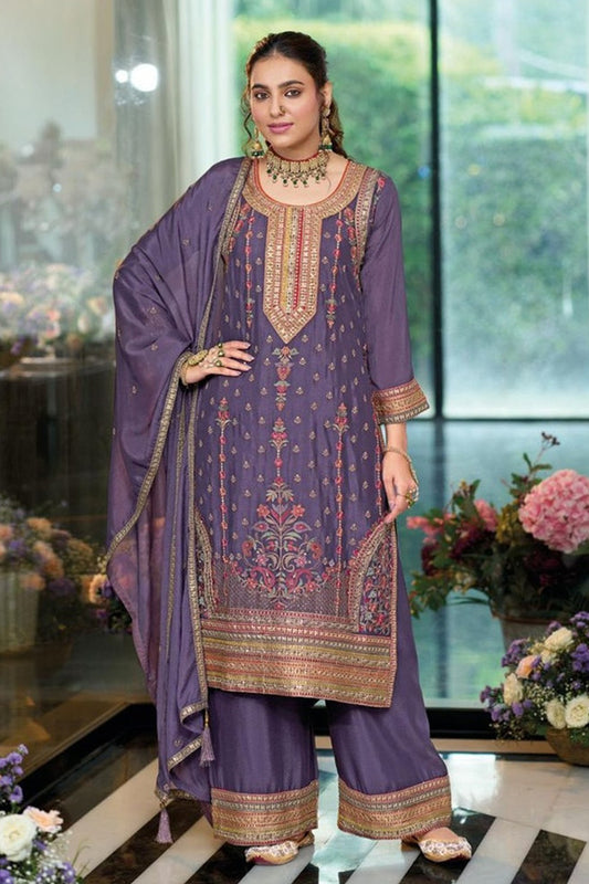 Attractive Designer Chinon Fabric Emboidery Work Salwar Kameez Plazo Suits