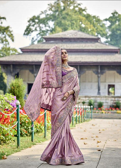 Wonderful Oriental Pink Color Gadwal Silk Fabric Gorgeous Saree With Blouse