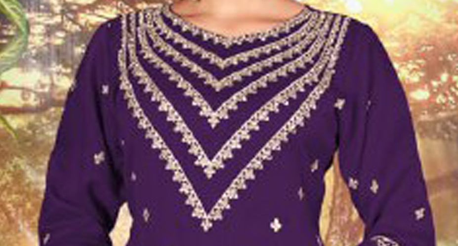 Embroidery worked plazzo dress close-up with sequence detail