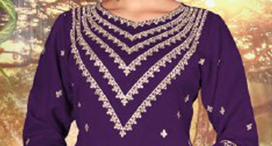 Embroidery worked plazzo dress close-up with sequence detail