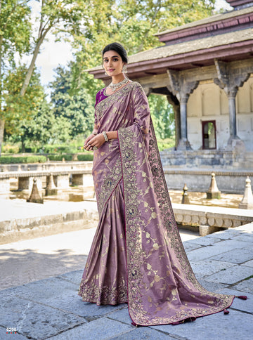 Indian Bollywood Designer Purple Color Embroidery Work Festival Wear Saree