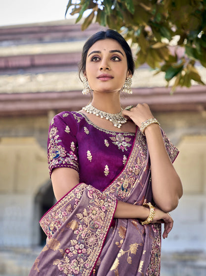 Bollywood Designer Purple Color Embroidery Work Festival Wear Saree
