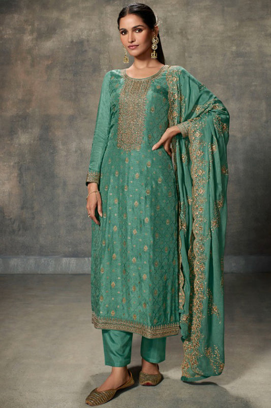 Indian Wear Readymade Salwar Kameez Pant Suits With Embroidered Silk Chinon Dupatta