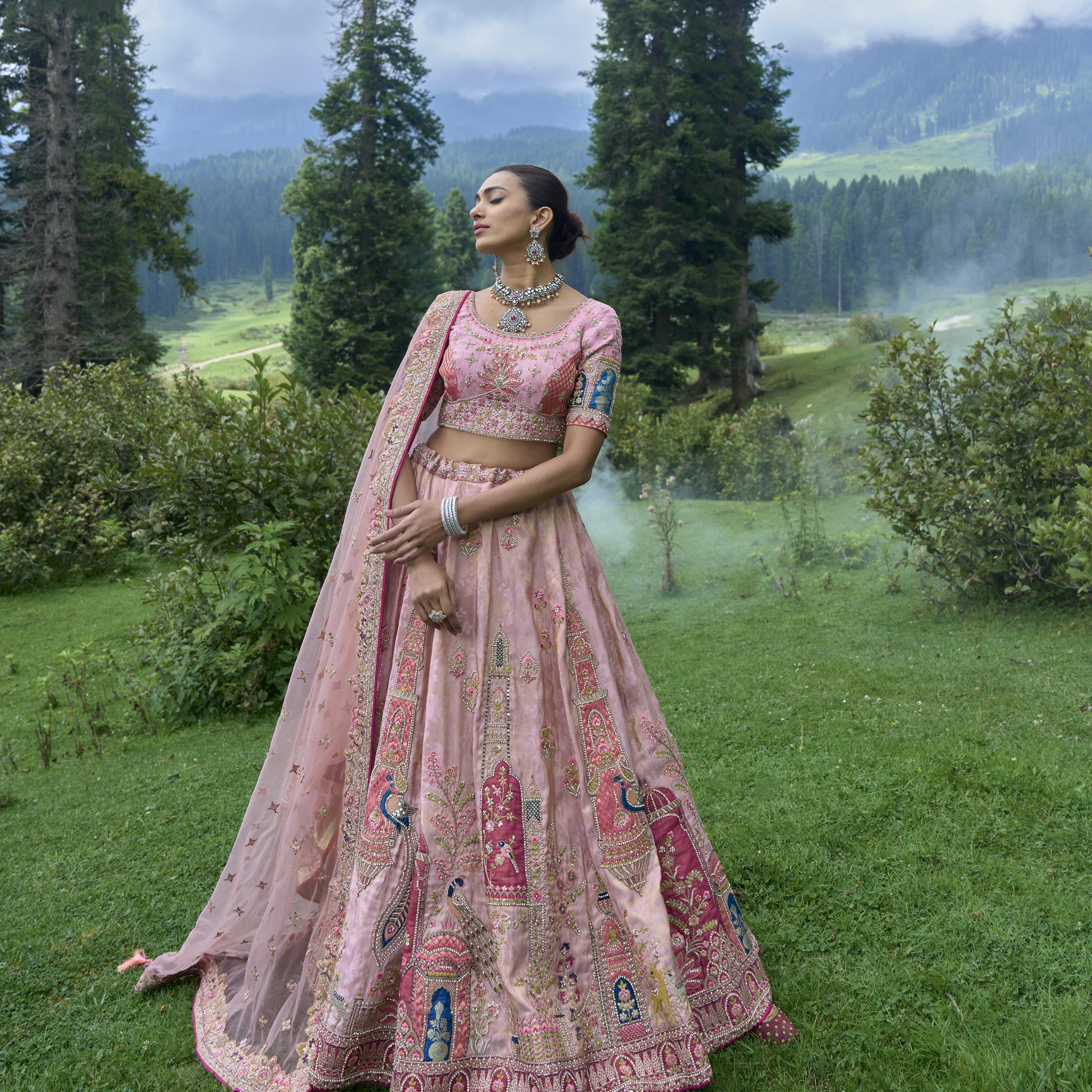 Latest Pink Color Bridal Wear Lehenga Choli With Net Duptta