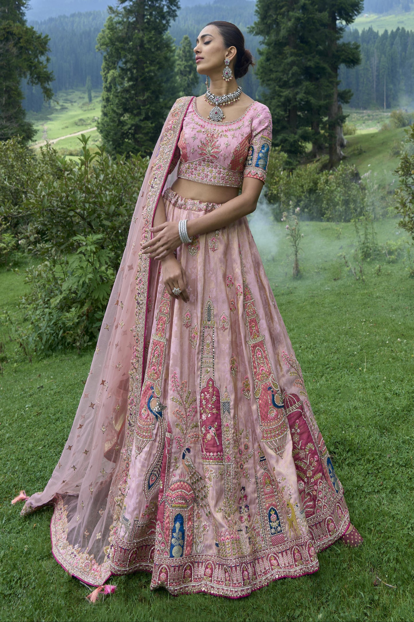 Latest Pink Color Bridal Wear Lehenga Choli With Net Duptta