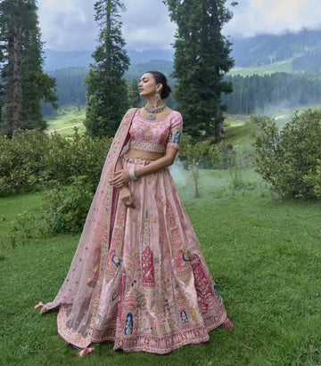 Latest Pink Color Bridal Wear Lehenga Choli With Net Duptta