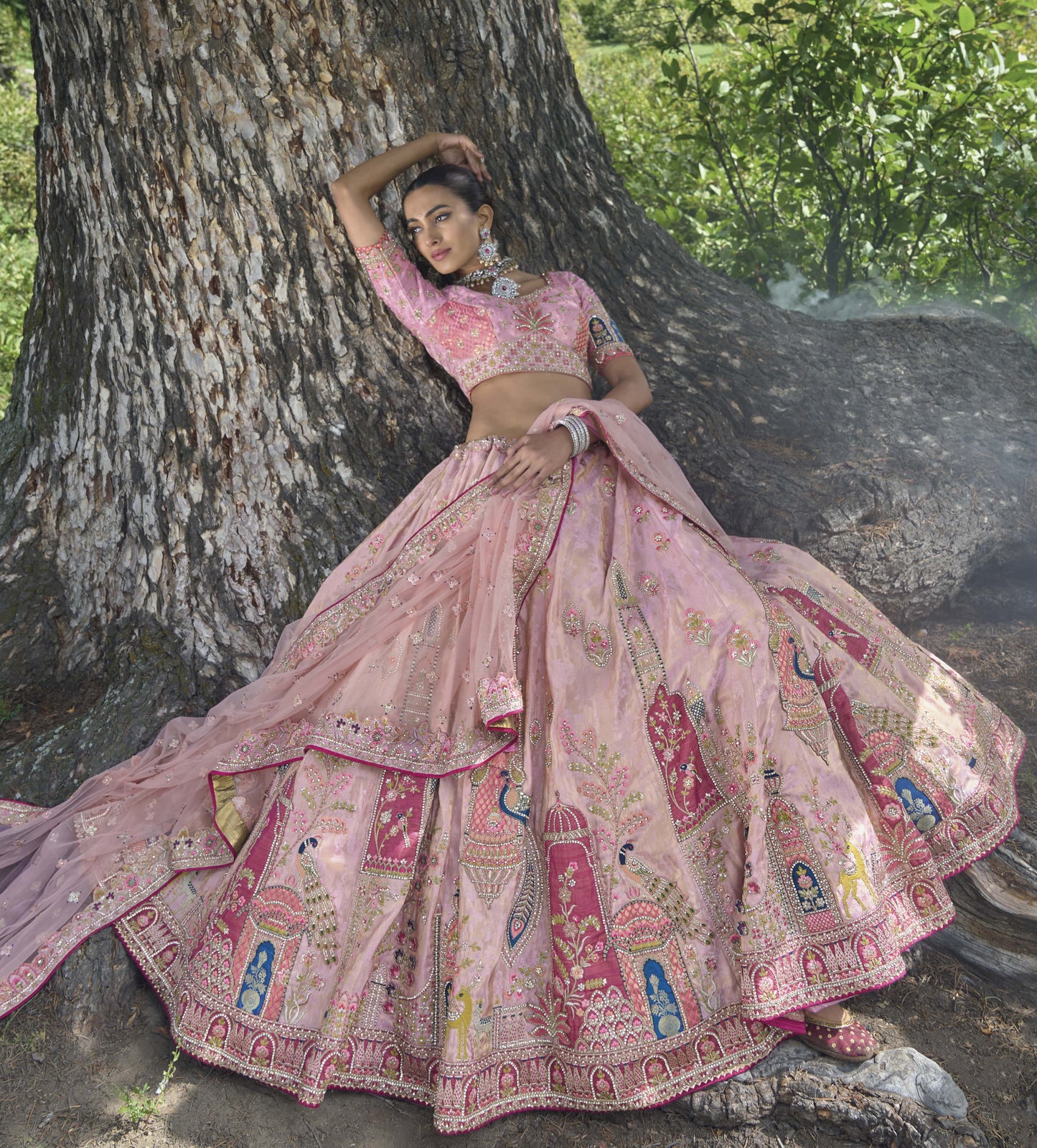 Latest Pink Color Bridal Wear Lehenga Choli With Net Duptta