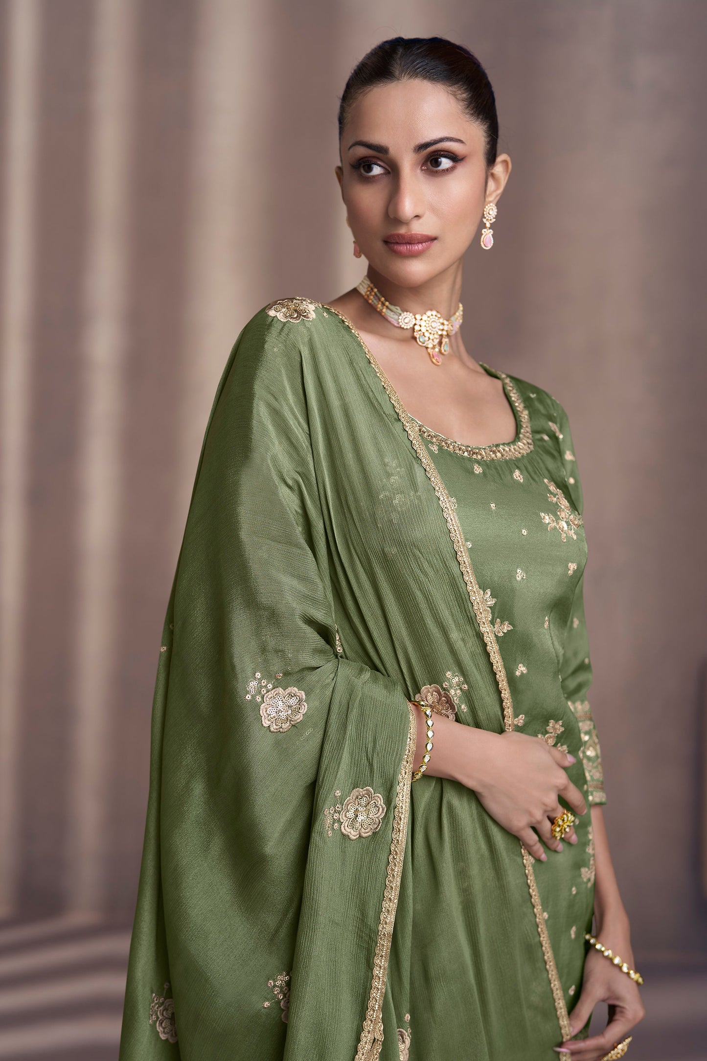 Eid Ramdan Special Chinon Silk Heavy Embroidery Work Salwar Kameez Plazzo Suit