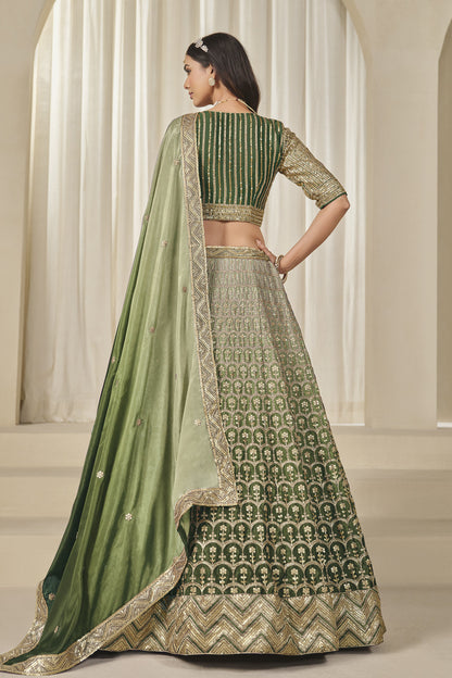 Green Chinon silk lehenga choli with heavy sequin embroidery